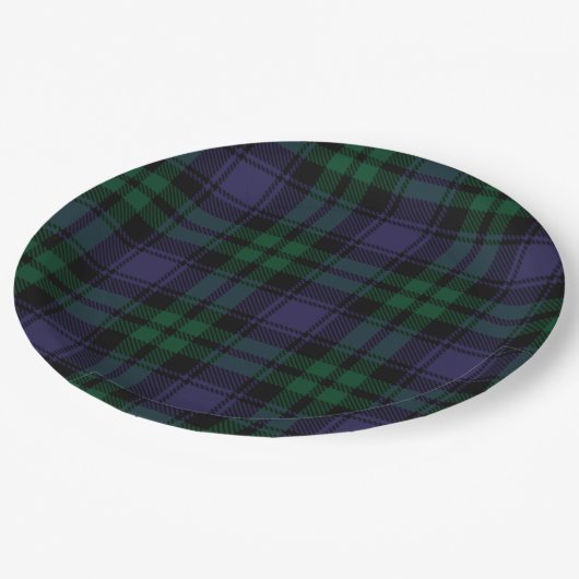 Black Watch Tartan, Plaid Pappteller (Schrägansicht)