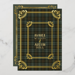 Black Watch Weathered Tartan Goldfolie-Einladung Folieneinladung
