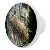 Black Watercolor Bigfoot Hiding Forest Keramikknauf (Rechts)