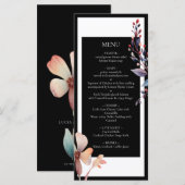 Black Watercolor Blue Blätter Minimalistische Hoch Menükarte (Vorne/Hinten)