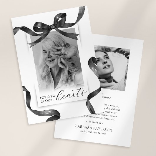 Black Watercolor Bow Funeral Thank You Dankeskarte