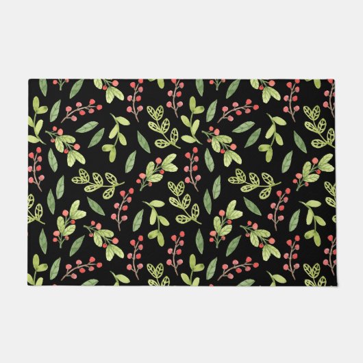 Black Watercolor Christmas Mistletoe Pattern Fußmatte (Vorderseite)