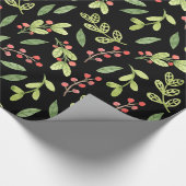 Black Watercolor Christmas Mistletoe Pattern Geschenkpapier (Ecke)