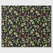 Black Watercolor Christmas Mistletoe Pattern Geschenkpapier (Flach)