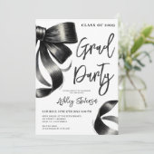 Black Watercolor Coquette Bow Abschluss Foto Einladung (Stehend Vorderseite)