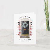 Black Watercolor Front Door & Wreath Vielen Dank Dankeskarte (Vorderseite)