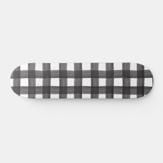 Black Watercolor Gingham Skateboard (Horizontal)