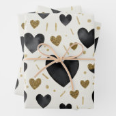 Black Watercolor & Gold Glitter Hearts Geschenkpapier Set (Beispiel)