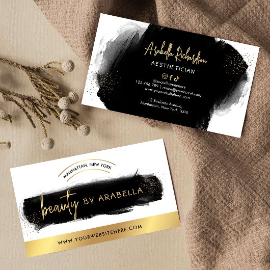 Black Watercolor & Gold Makeup Lashes Schönheitssa Visitenkarte