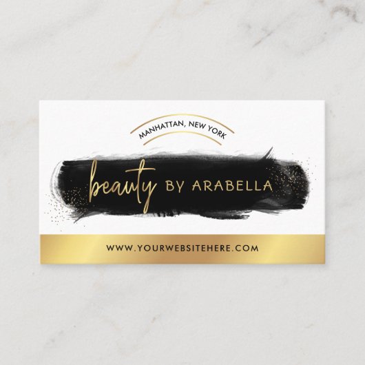 Black Watercolor & Gold Makeup Lashes Schönheitssa Visitenkarte (Vorderseite)