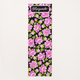 Black Watercolor Peonies Floral Yogamatte