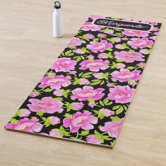 Black Watercolor Peonies Floral Yogamatte (Beispiel)