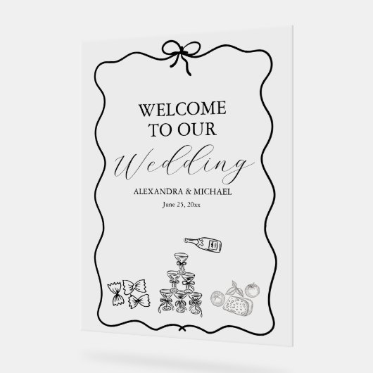Black Wavy Whimsical Italian Doodle Wedding Acrylschild (Winkel)