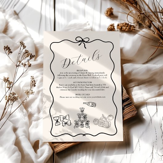 Black Wavy Whimsical Italian Doodle Wedding Begleitkarte