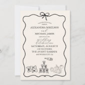 Black Wavy Whimsical Italian Doodle Wedding Einladung (Vorderseite)