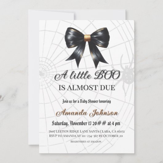 Black Web Halloween Little Boo Bow Baby Dusche Einladung (Vorderseite)