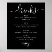 Black Wedding Bar Karte | Modern Script Drinks Poster (Vorne)
