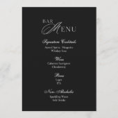 Black Wedding Bar Menu Sign Einladung (Vorderseite)