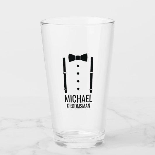 Black Wedding Bow Krawatte Personalisierte Trauzeu Glas (Vorderseite)