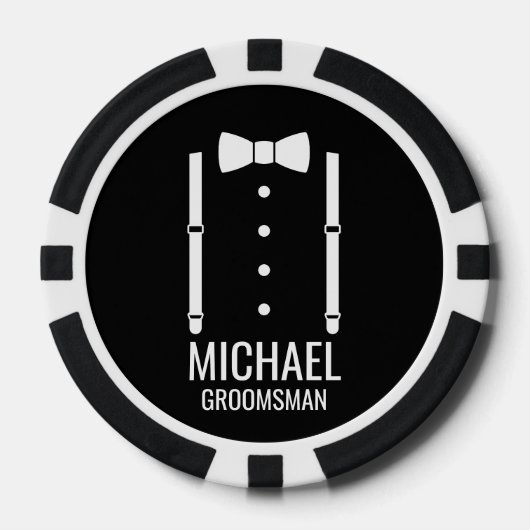 Black Wedding Bow Krawatte Personalisierte Trauzeu Pokerchips (Vorderseite)
