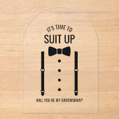 Black Wedding Bow Krawatte Trauzeuge Vorschlag Acryleinladungen (Vorderseite)