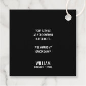 Black Wedding Bow Krawatte Trauzeuge Vorschlag Geschenkanhänger (Rückseite)