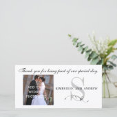 Black Wedding danke Monogram Names Foto Card (Stehend Vorderseite)