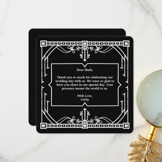 Black Wedding Dankeschön Karte (Vorderseite/Rückseite Beispiel)