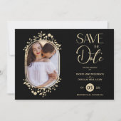 Black Wedding Extravagant Ornament Frame Blume Fot Save The Date (Vorderseite)
