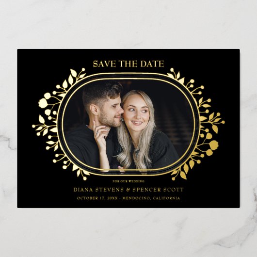 Black Wedding Fancy Ornament Frame Flowers Folieneinladung (Vorderseite)