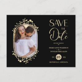 Black Wedding Fancy Ornament Frame Flowers Photo Ankündigungspostkarte