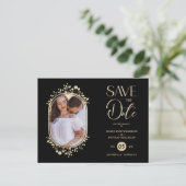 Black Wedding Fancy Ornament Frame Flowers Photo Ankündigungspostkarte (Stehend Vorderseite)