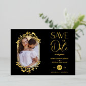 Black Wedding Fancy Ornament Frame Flowers Photo Folieneinladung (Stehend vorne)
