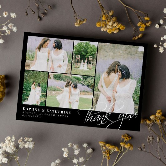 Black Wedding Foto Collage Script Vielen Dank Dankeskarte