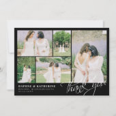Black Wedding Foto Collage Script Vielen Dank Dankeskarte (Vorderseite)