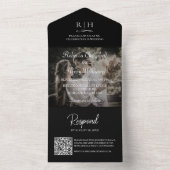 Black Wedding Foto | Monogram QR Code All In One Einladung (Innen Boden)