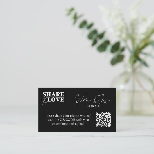 Black Wedding Foto Sharing mit QR Code Begleitkarte (Stehend Vorderseite)