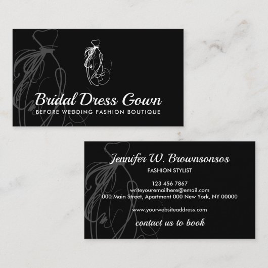 Black Wedding Gown Bridal Dress Visitenkarte (Vorne/Hinten)