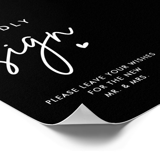 Black Wedding Guest Book Kindly 4x6 Signing Poster (Ecke)