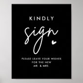 Black Wedding Guest Book Kindly Sign Printable Poster (Vorne)