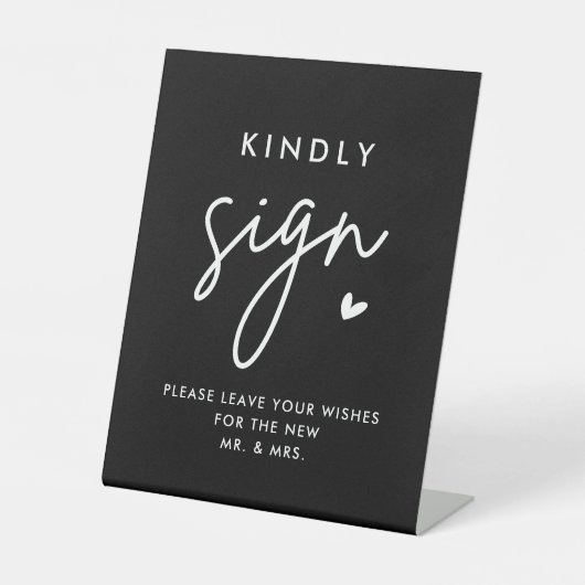 Black Wedding Guest Book Kindly Sign Sockelschild (Vorderseite)