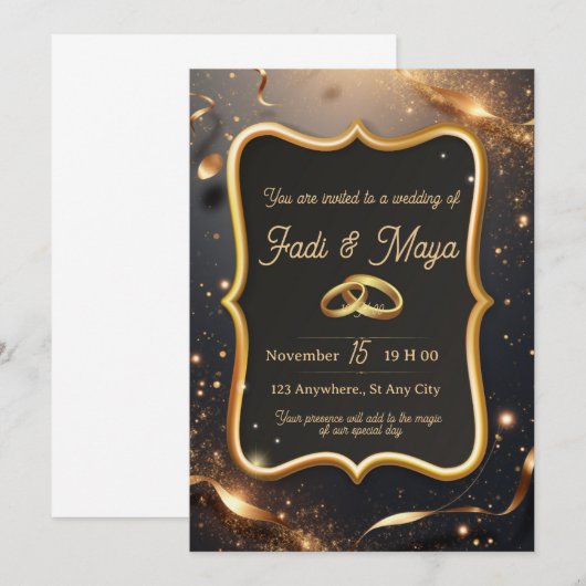  Black wedding invitation card Einladung (Vorne/Hinten)