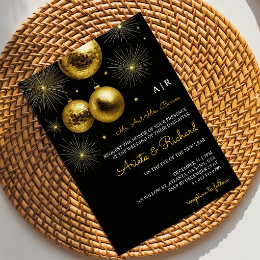 Black wedding invitation with gold text einladung