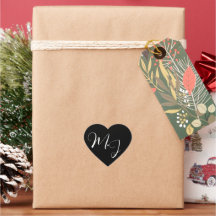 Black Wedding Label mit weißem Monogramm Text