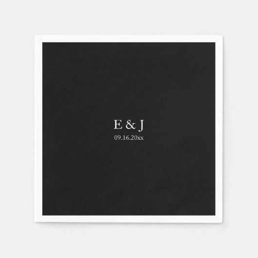 Black Wedding Monogram Minimalistisch Simple Chic Serviette (Vorderseite)