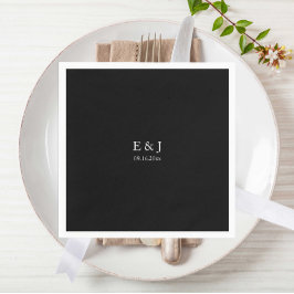 Black Wedding Monogram Minimalistisch Simple Chic Serviette