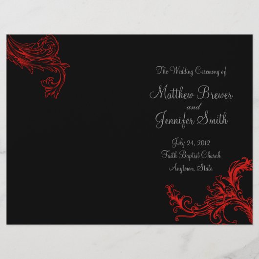 Black Wedding Order of Service & Zeremony Programm (Vorderseite)