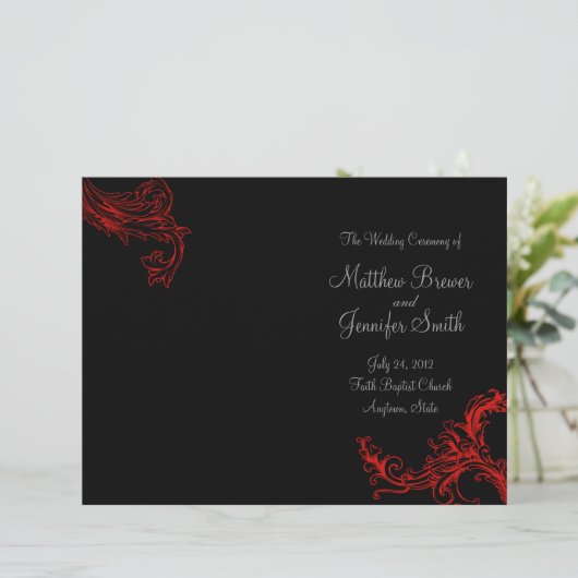Black Wedding Order of Service & Zeremony Programm (Stehend Vorderseite)