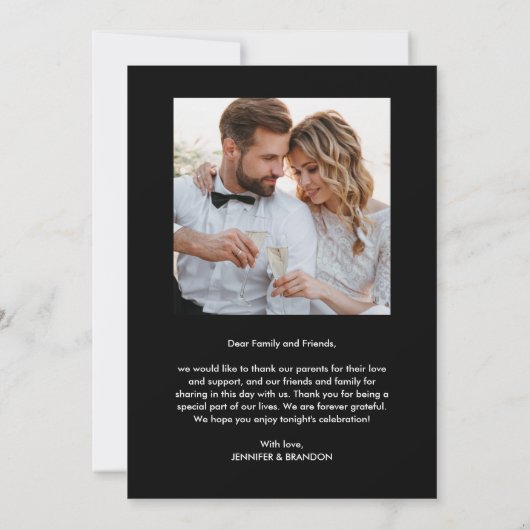 Black Wedding Photo Thank you Dankeskarte (Rückseite)