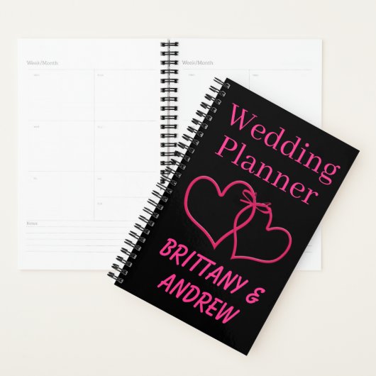 Black Wedding Planner Hot Pink Joined Hearts Planer (Anzeige)